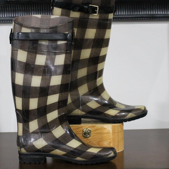 Ralph Lauran Rossalyn 2 Tail Rubber Rain Boots Size 11 Plaid - Picture 3 of 4